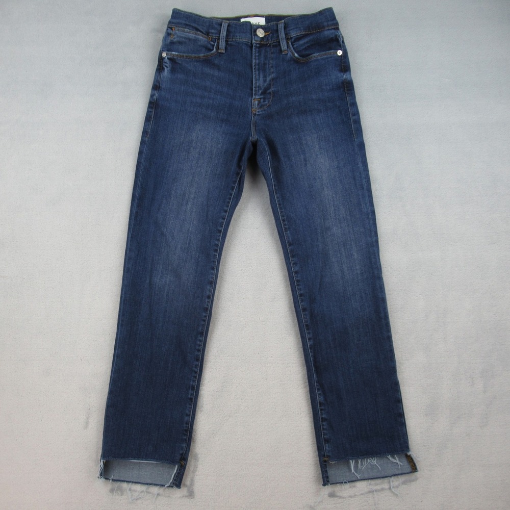 Frame Le High Straight Jeans Womens 27 Blue Orlena Raw Hem LHSTRS865